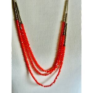 Vintage‎ Coral Necklace Multi Strand Lobster Clasp Gold Tone Beads Boho